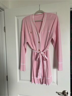 Soft Pink Tie-Waist Knit Dress